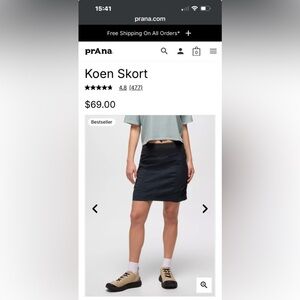 Black Prana Koen skort, barely used. Great for watersports.